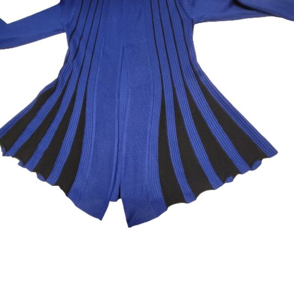 𝅺ROYAL Blue and Black Ribbed Waterfall Open Front Asymmetrical Cardigan  - NWOT - Picture 4 of 10